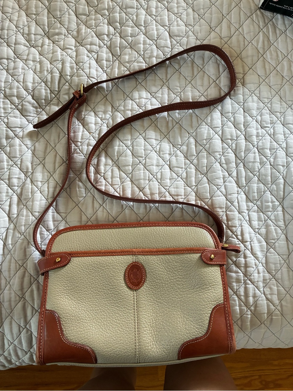 Cream and Brown Crossbody Shoulder Bag